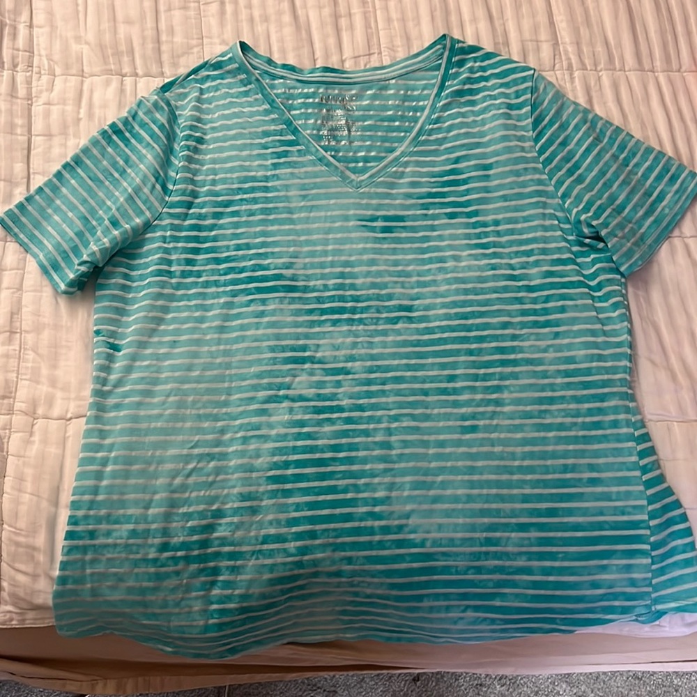 Blue with white striped shirt sleeve top